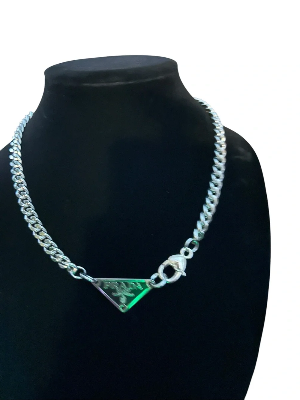 Prada/Silver-Tone Triangle Logo Chain Necklace - Men